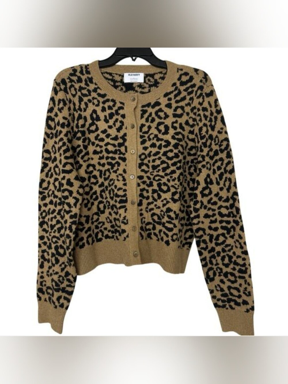 Old Navy Brown Black Cheetah Print Cozy Soft Cropped Cardigan Sweater XXL EUC